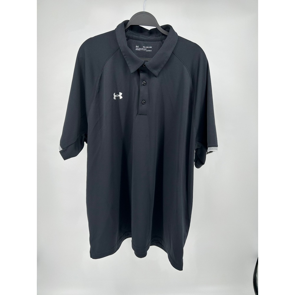 Under Armour Polo Shirt Mens 4XL Black Excellent HeatGear Mesh Trim Loose Fit